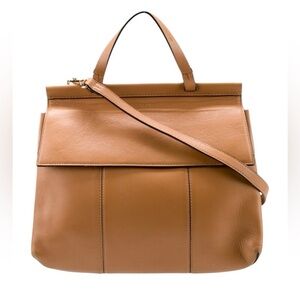Tory Burch Classic Block-T Structured Leather Flap Closure  Satchel Crossbody